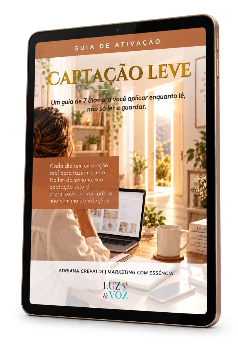 Mockup do guia Captação Leve para terapeutas apresentado em um tablet